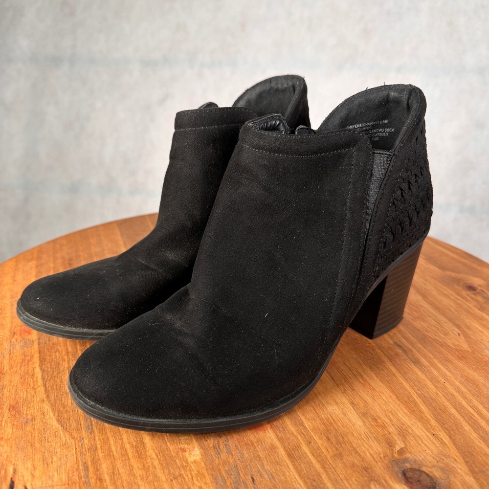 Madden Girl Chayene Booties Women 6.5 Black Good Woven Block Heel Ankle Boots